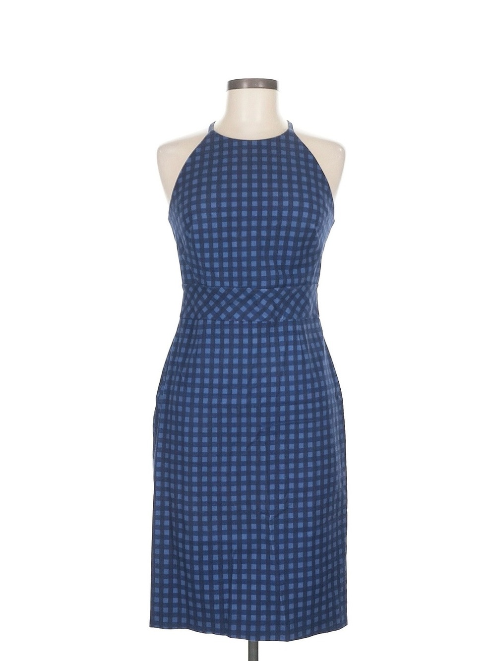 Banana Republic Navy and Light Blue Checked Halter Midi Dress